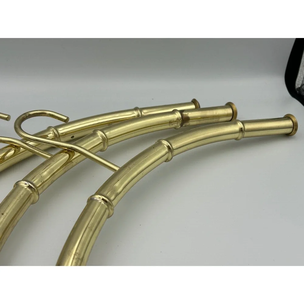 Vintage Brass Faux Bamboo Metal Hangers Set of 3 Hollywood Regency Chinoiserie